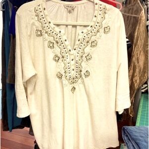 Lucky Brand Women’s Boho Top with Beaded Accents